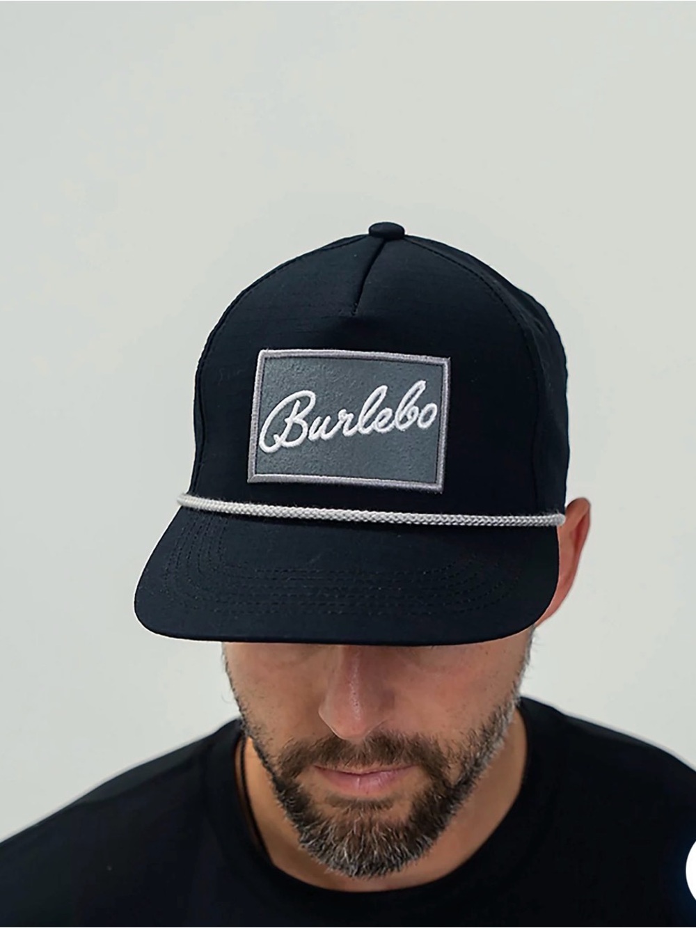 BURLEBO Black Cap with Gray Patch and Rope